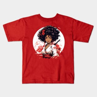 Afro Samurai Girl - Gift Idea, for Christmas, for Birthday, for kids, for Women, for Men, Afro Hair, Black, Proud, Japanese Martial Arts, Lover, Ninja, Mask, Dojo, Women, Karate, Judo, Kickboxing, Boxing, Aikido, Taekwondo, Jiu-jitsu, Kids T-Shirt